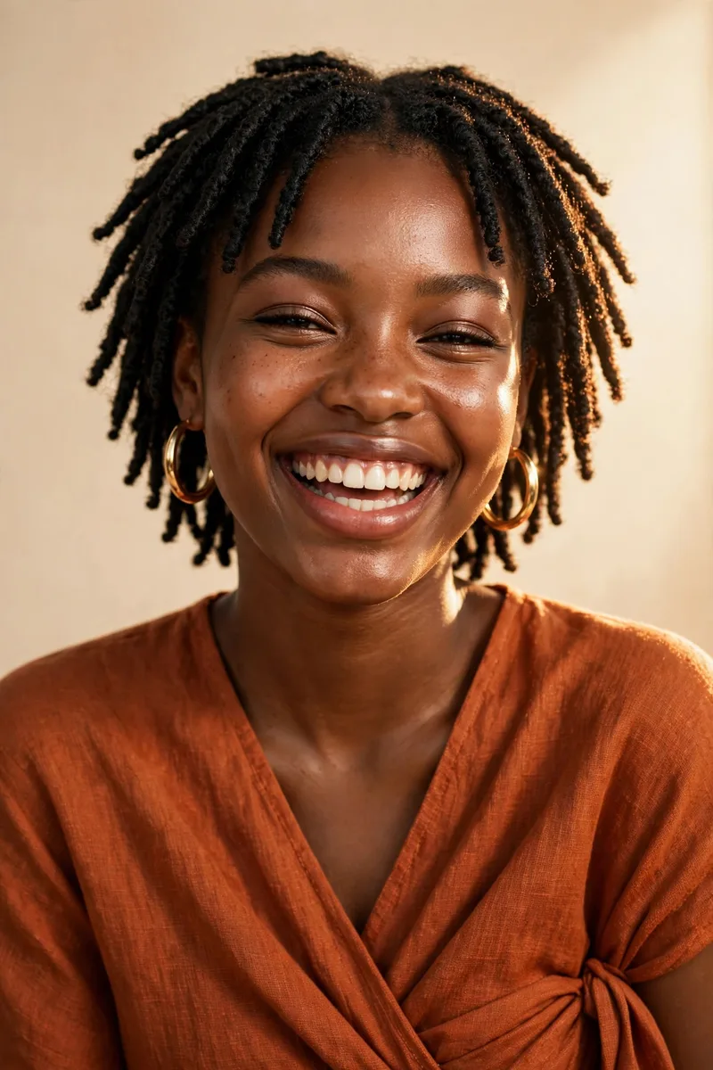 A joyful client at the start of her loc journey with Shameila